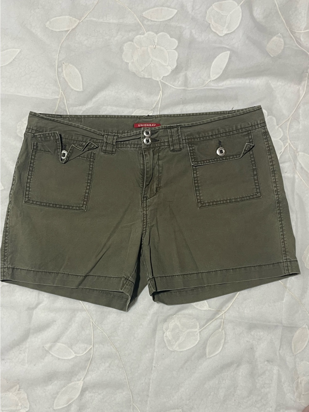 UNIONBAY Olive Green Cargo Shorts with Red Logo Tab